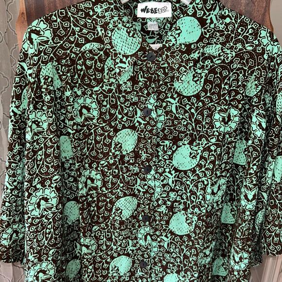 Vintage we be bop women’s 4x tunic top button up Hawaiian teal - Picture 3 of 12